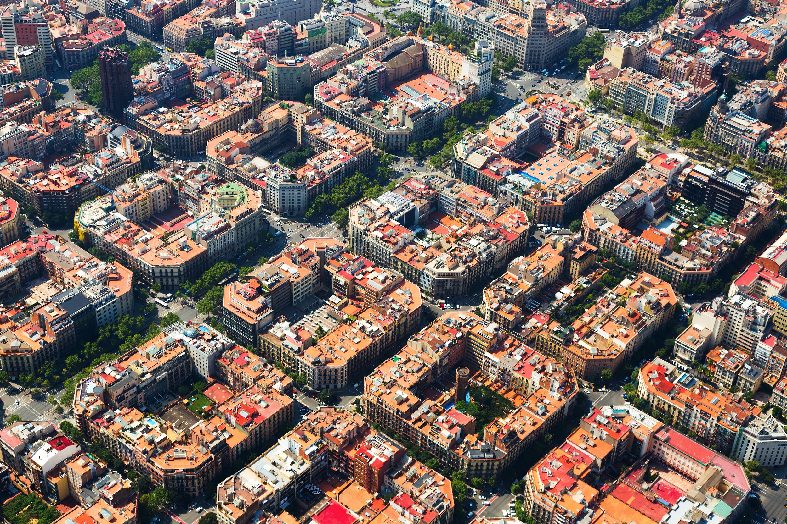Aerial view of Barcelona's Eixample district. Spanish teacher